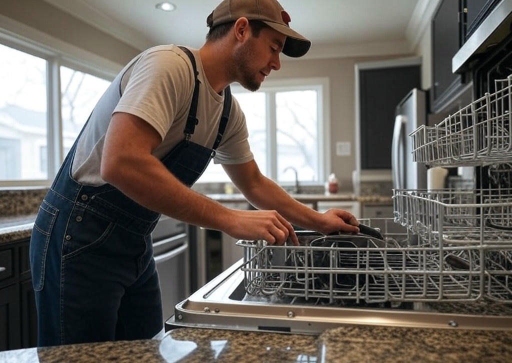 You need to slide the dishwasher out (Source: AZParts)