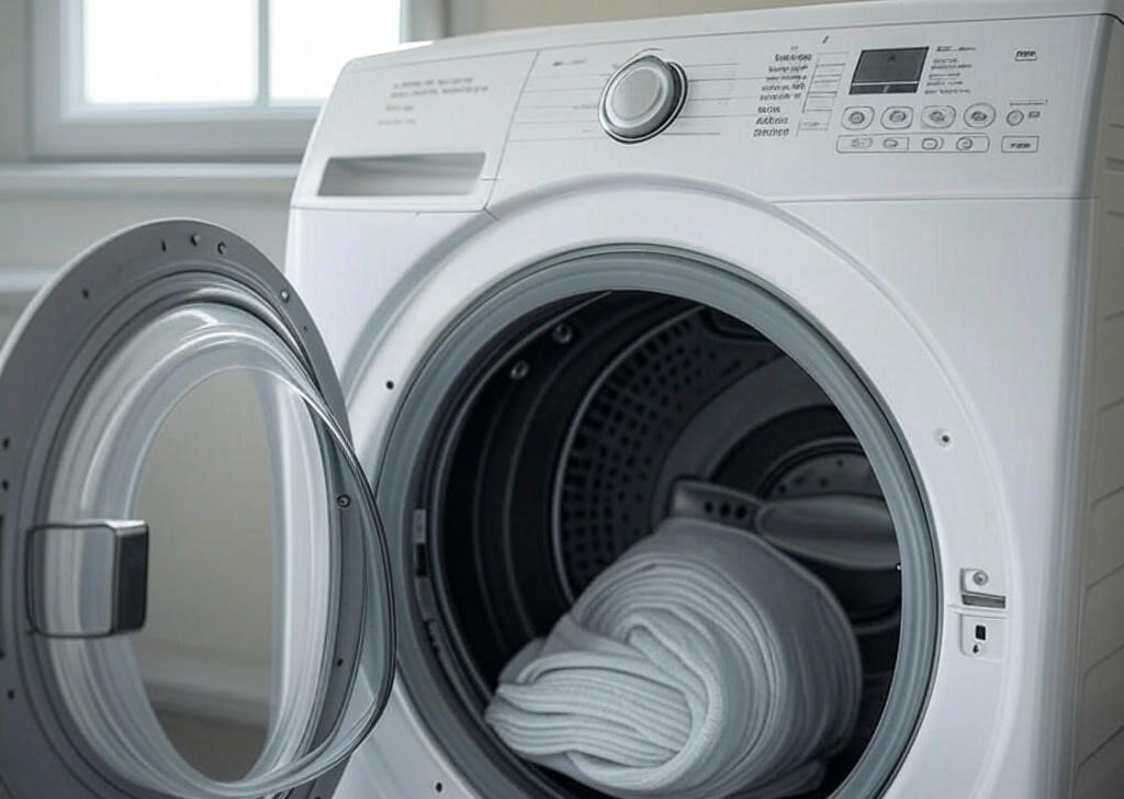 On Maytag front-load models, let’s open the door and inspect their model and serial number labels (Source: AZParts)