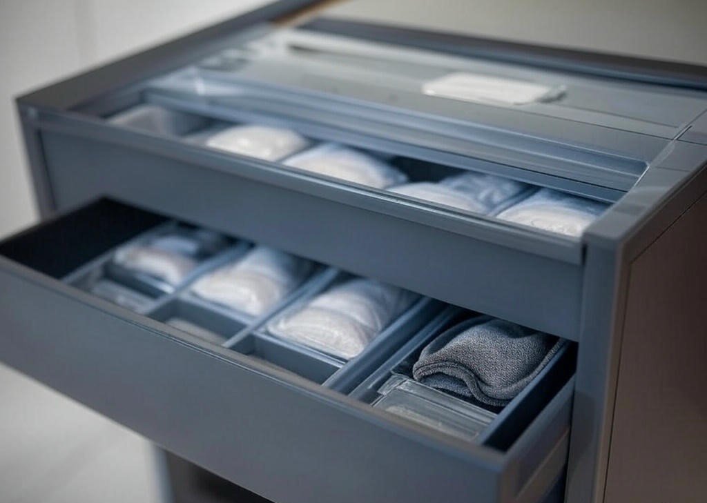 In some Miele models, the model and serial number labels are inside the door or under the detergent drawer (Source: AZParts)
