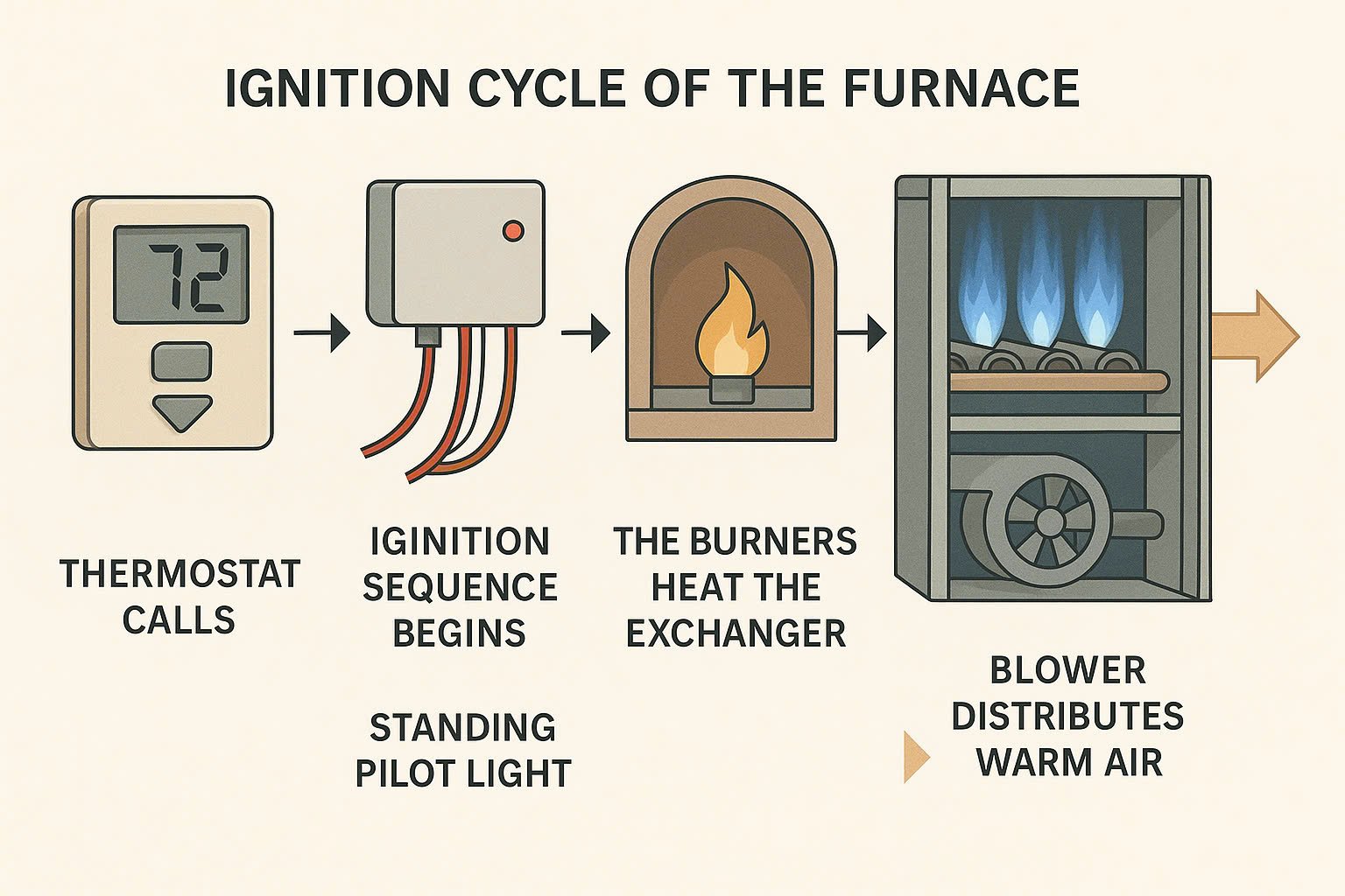 This ignition cycle is part of the furnace cycle basics (Source: AZParts)