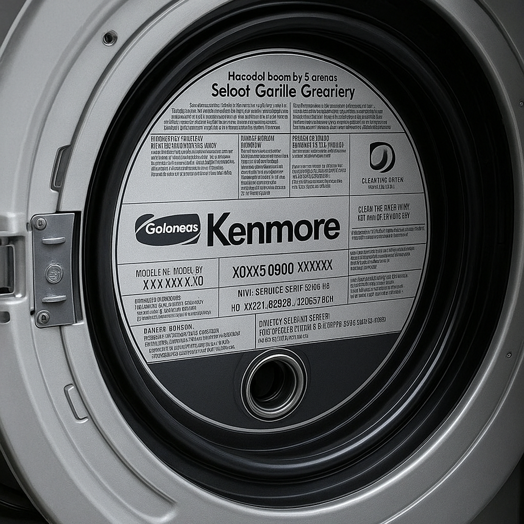 The model and serial number label of a Kenmore is typically inside the lid or on the back panel (Source: AZParts)