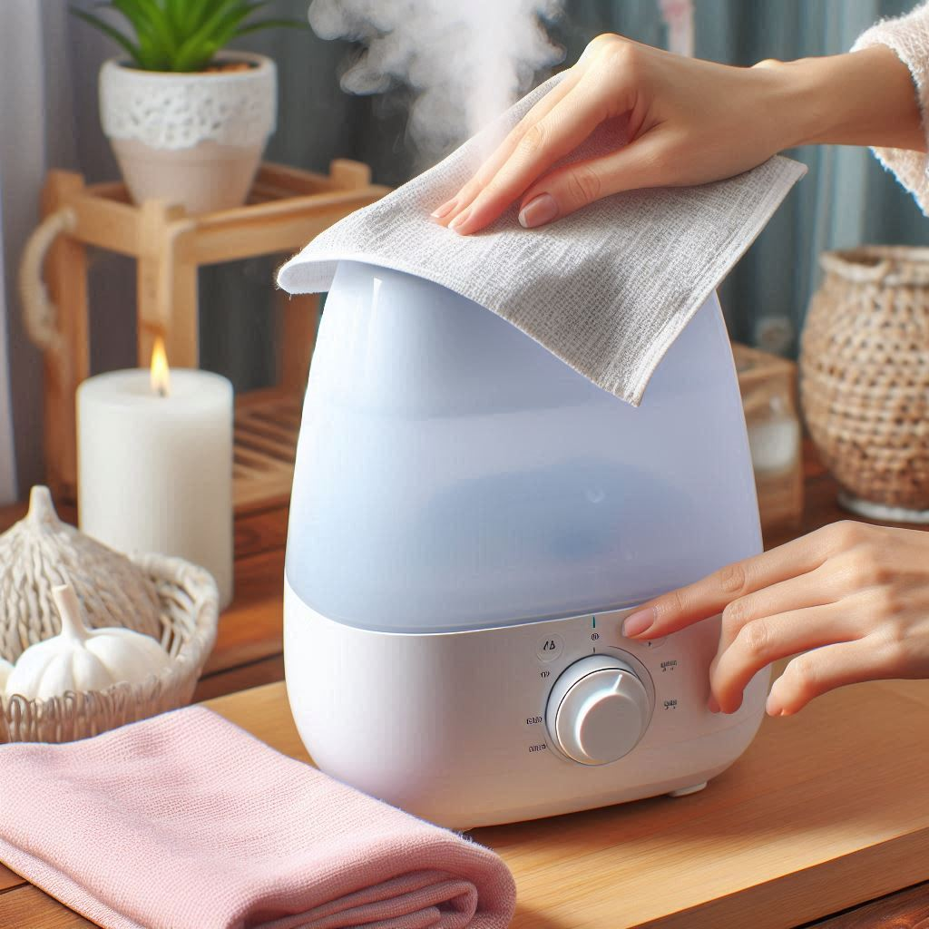 Use a soft, damp cloth to wipe the exterior of the humidifier clean (AZParts)