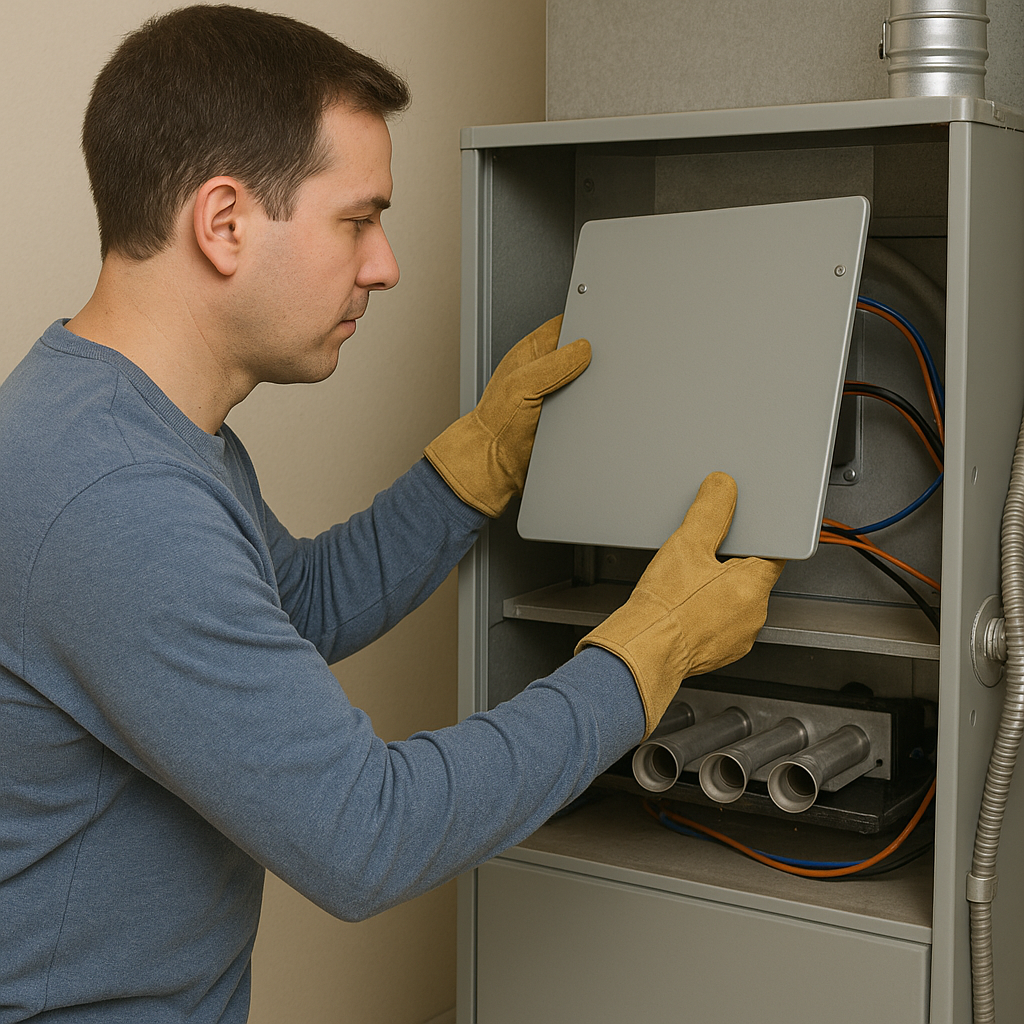 Open the access panel to locate the flame sensor (Source: AZParts)