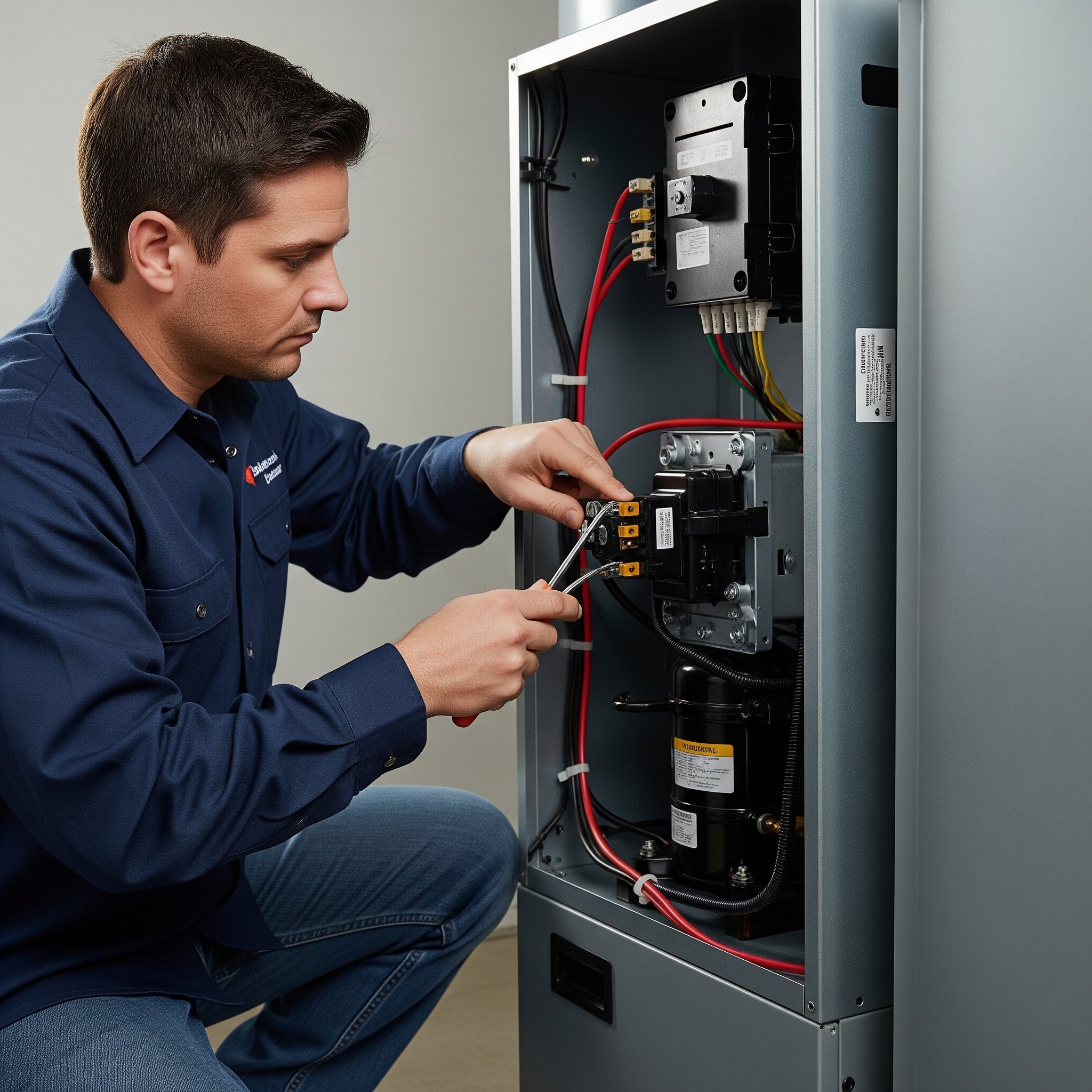a man is replacing a Compressor Start Relay