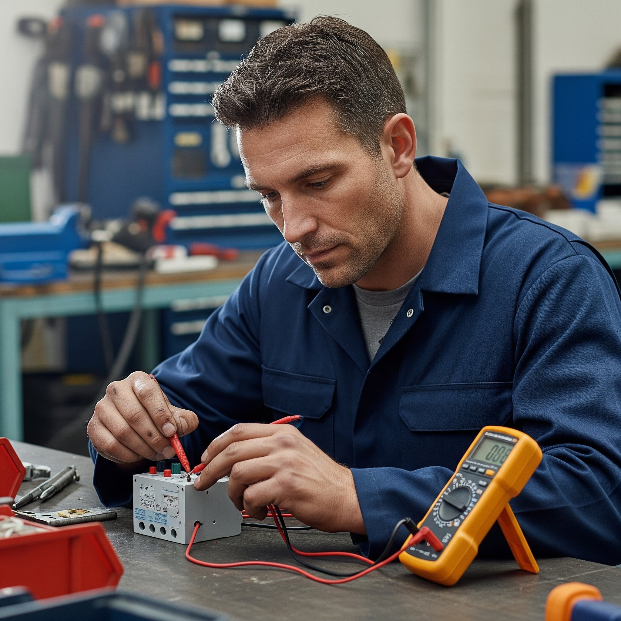 a man is testing a Compressor Start Relay