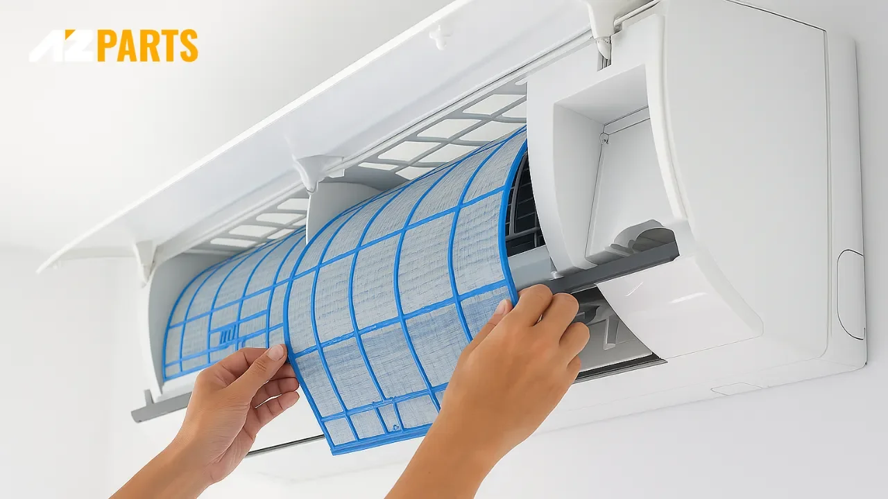 Clean air filter of air conditioner blowing hot air