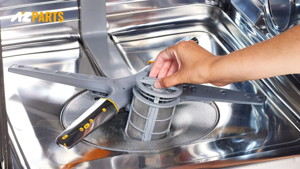 Built-up food debris inside the tub for diswasher smell