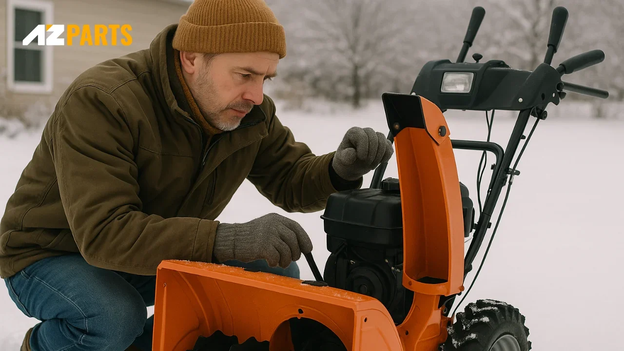 Perform seasonal maintenance for snowblowing a driveway before snow season