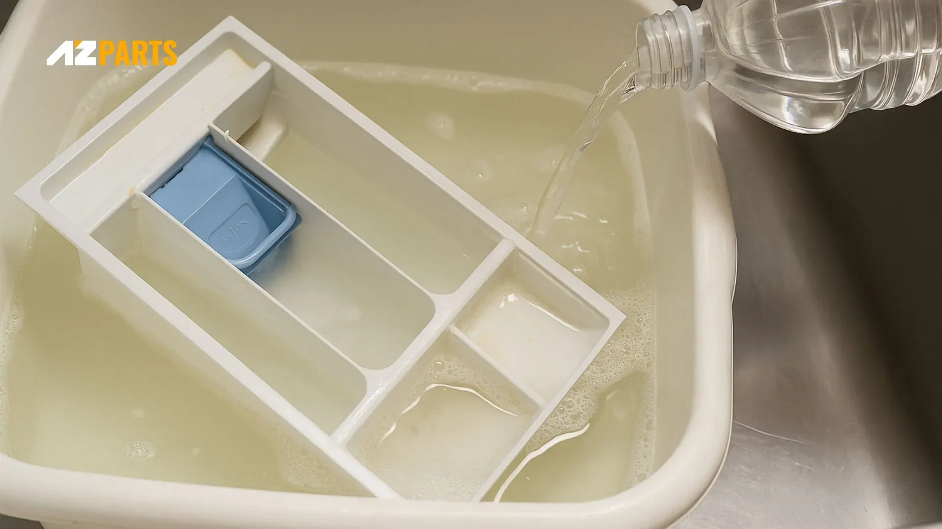Soaking Washing Machine Detergent Drawer in Vinegar Solution