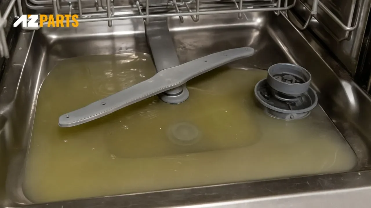 Standing water or drain clogs for dishwasher smell
