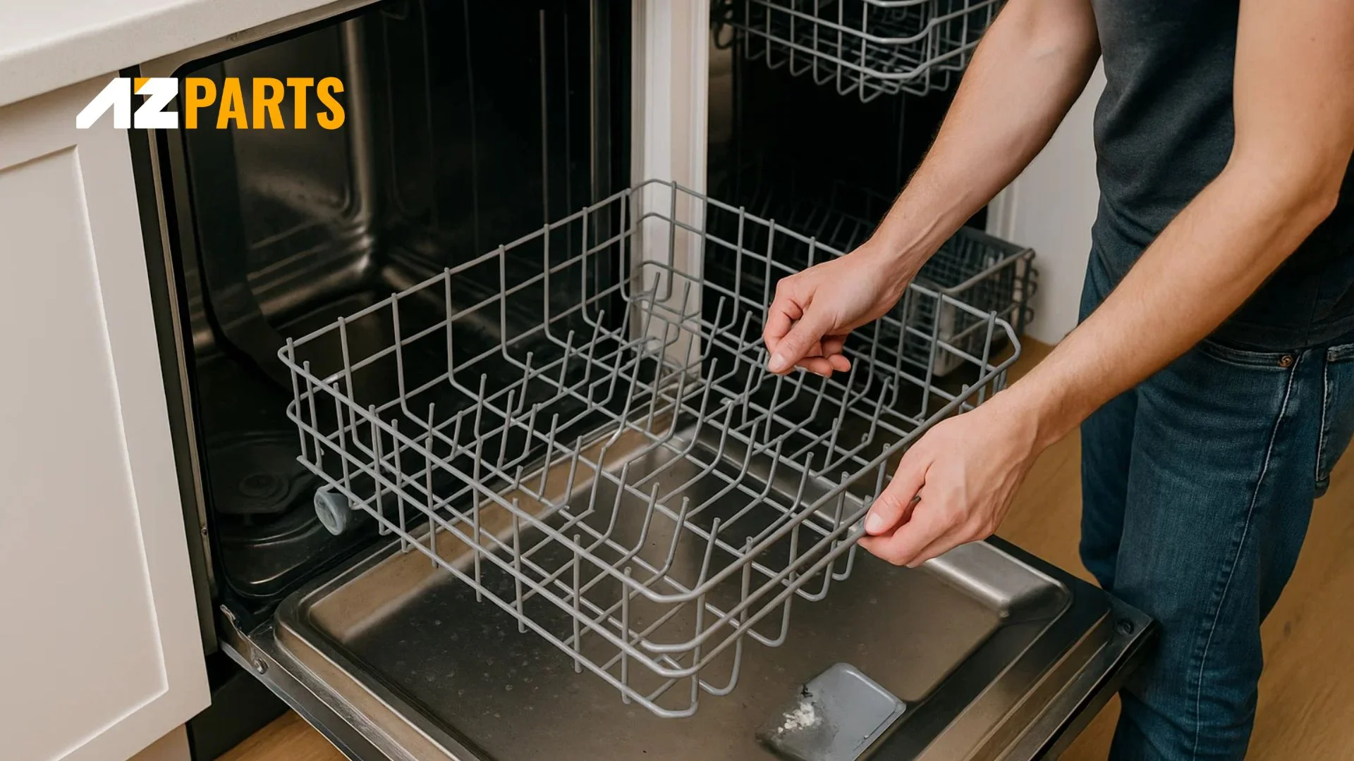 Pull out the bottom rack to clean dishwasher filter