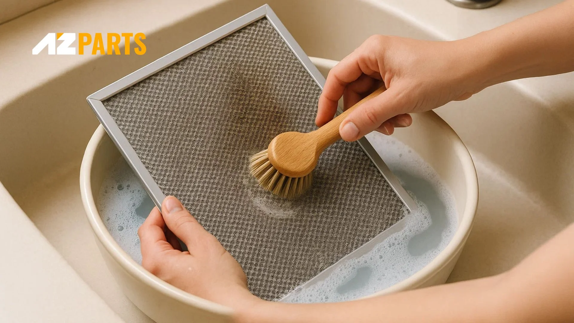 Soak and scrub the dishwasher filter