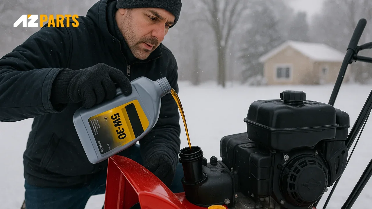 Switch to synthetic oil for easier cold starts to snowblow a driveway