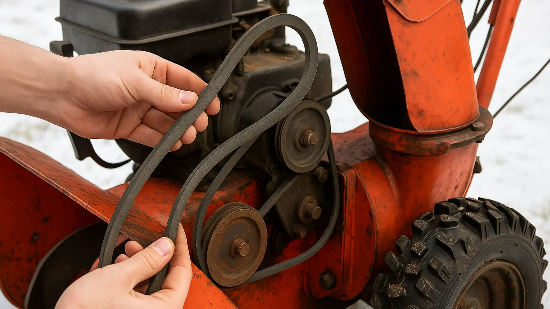 Turn off snowblower before replacing belts