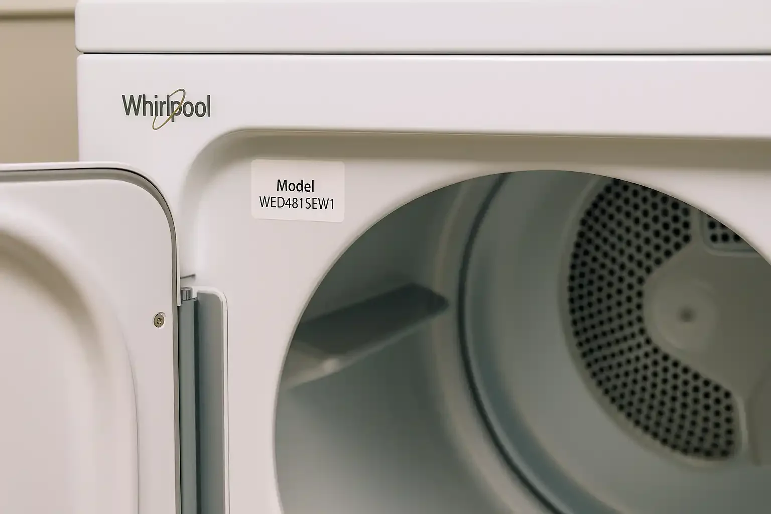 Model Number Location on a Whirlpool Dryer