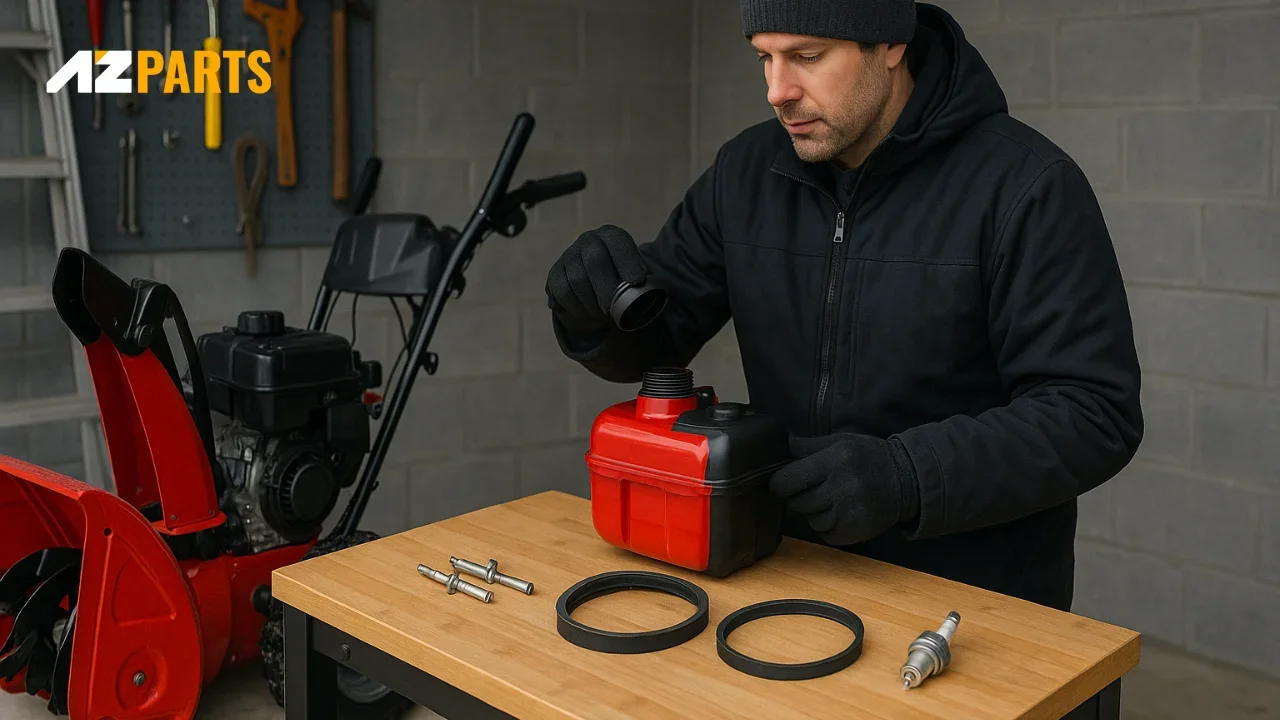 You keep spare shear pins, belts, and spark plugs in your garage after snowblow a driveway