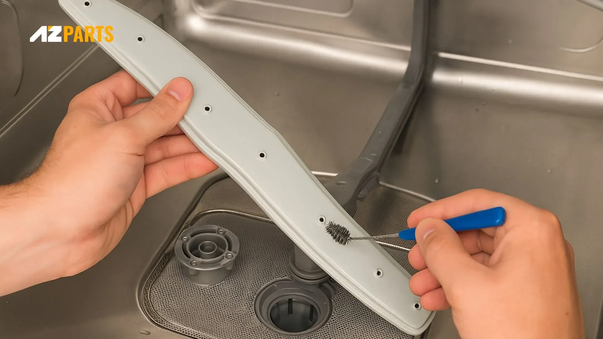 Cleaning Dishwasher Spray Arm with Detail Brush