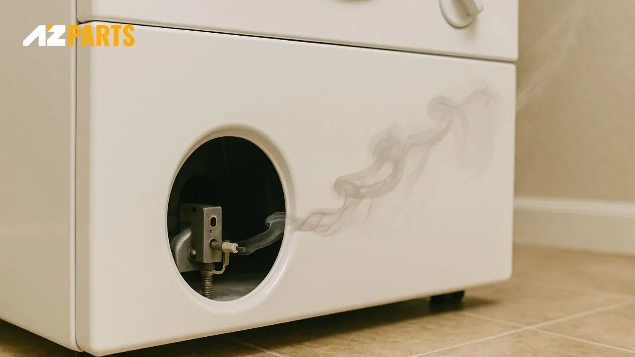 The dryer’s ignition system fails can cause a temporary gas smell 