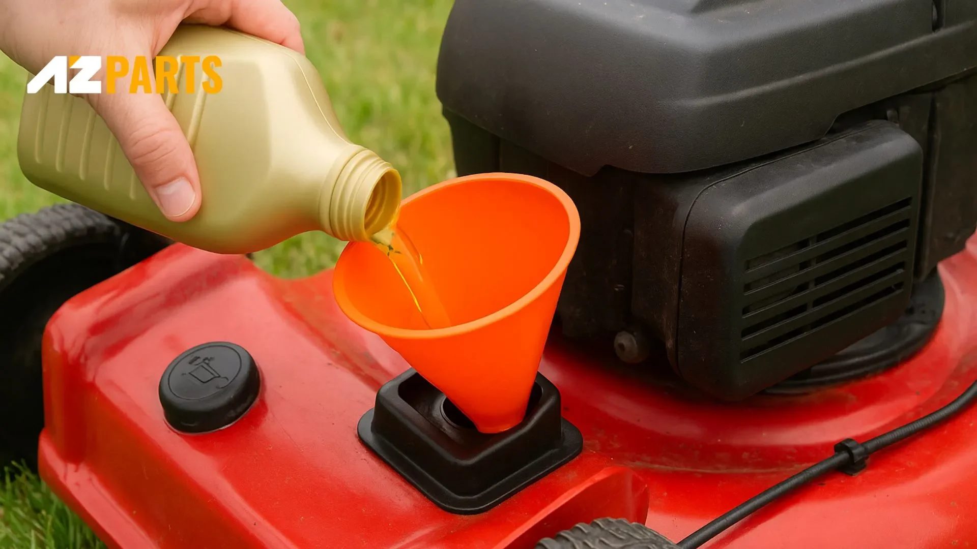 Adding New Oil to Lawn Mower