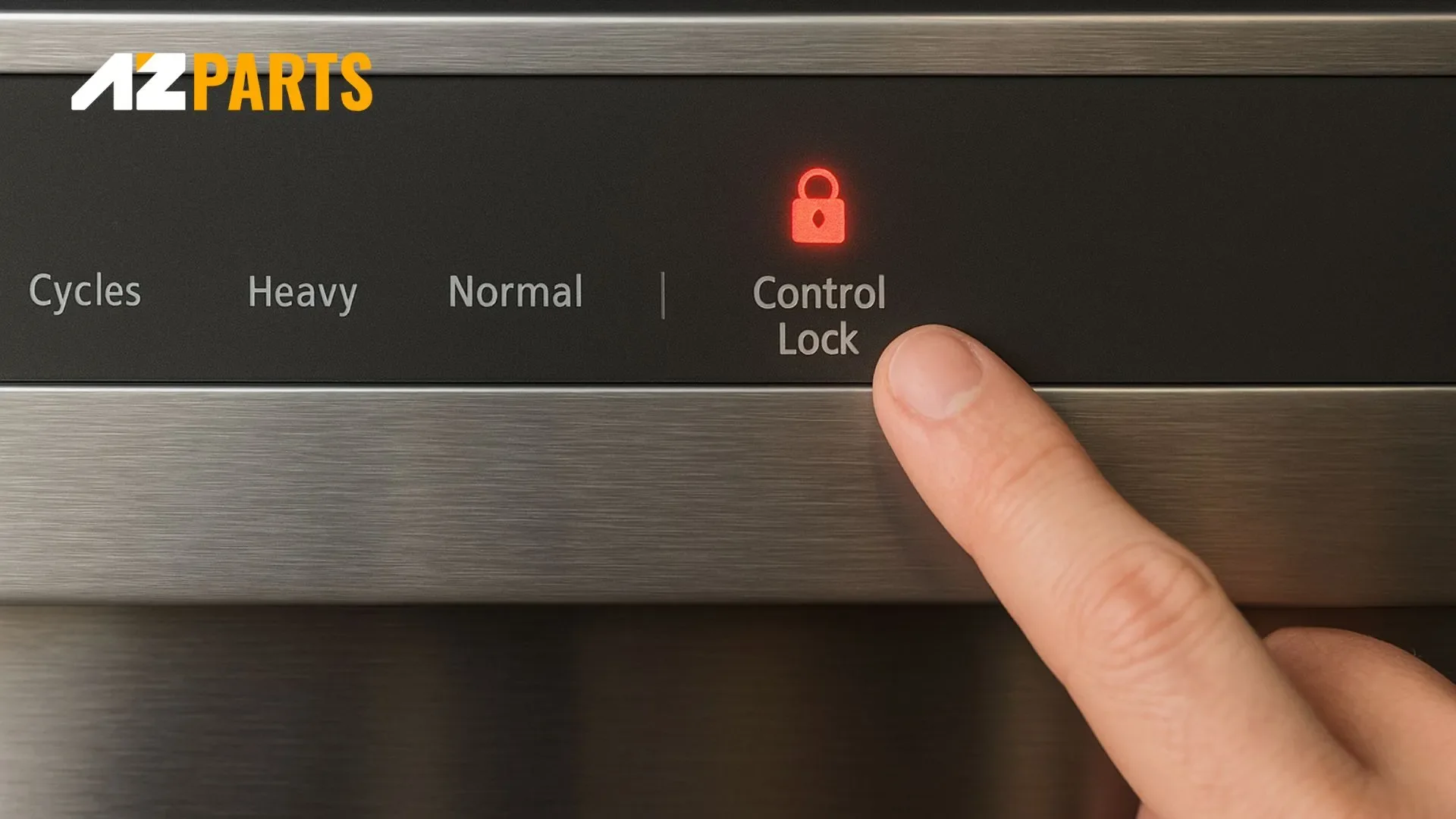 User Pressing Control Lock on Modern Dishwasher Panel