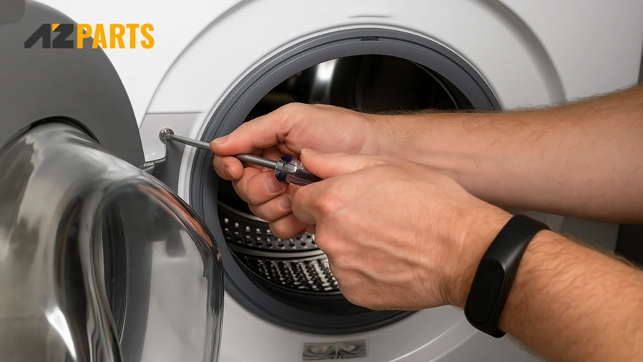 Pull the outer edge of the seal over the front frame of the washer