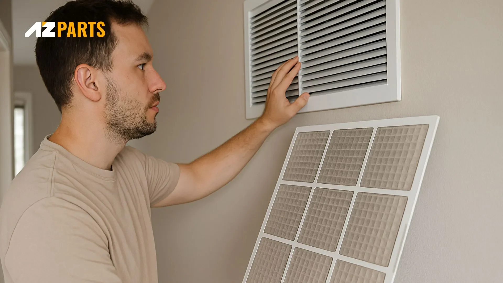 Inspecting Airflow and Dirty AC Filter in Home Ventilation System