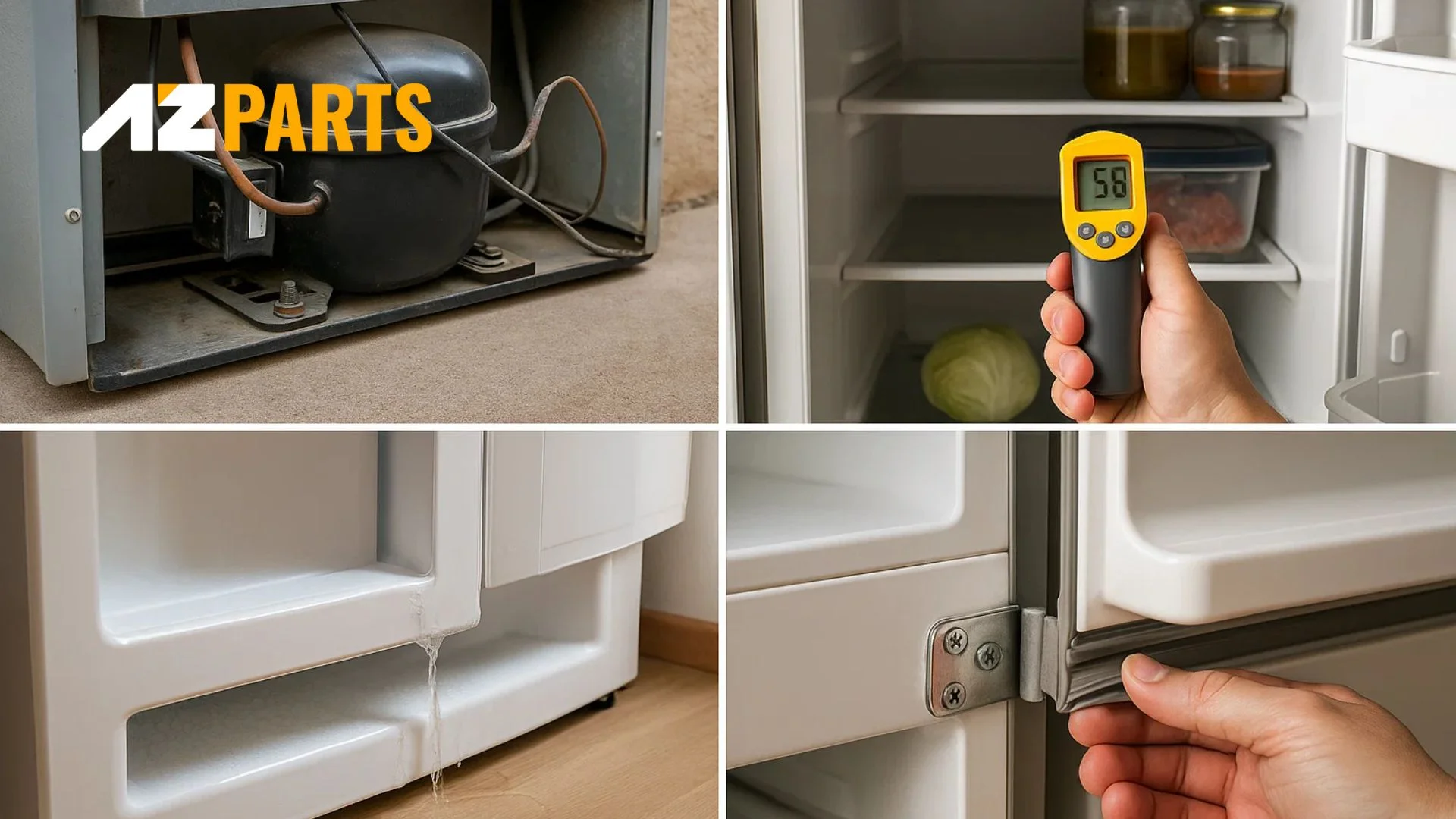 Signs include noises, leaks, frost, or temperature issues
