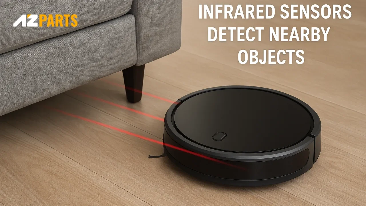 Infrared sensors detect nearby objects to help the vacuum avoid collisions