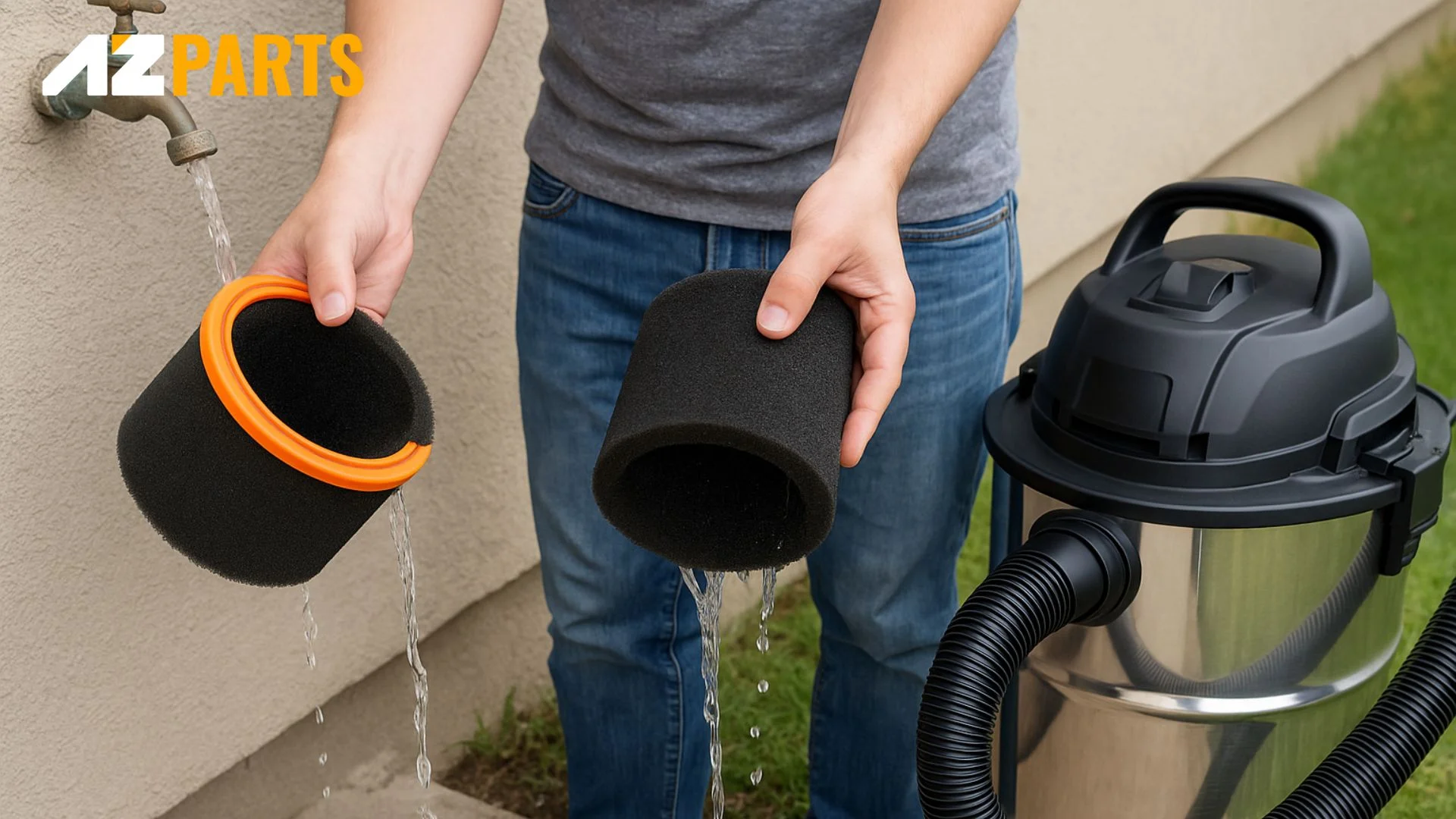 Cleaning foam filter in vacuum