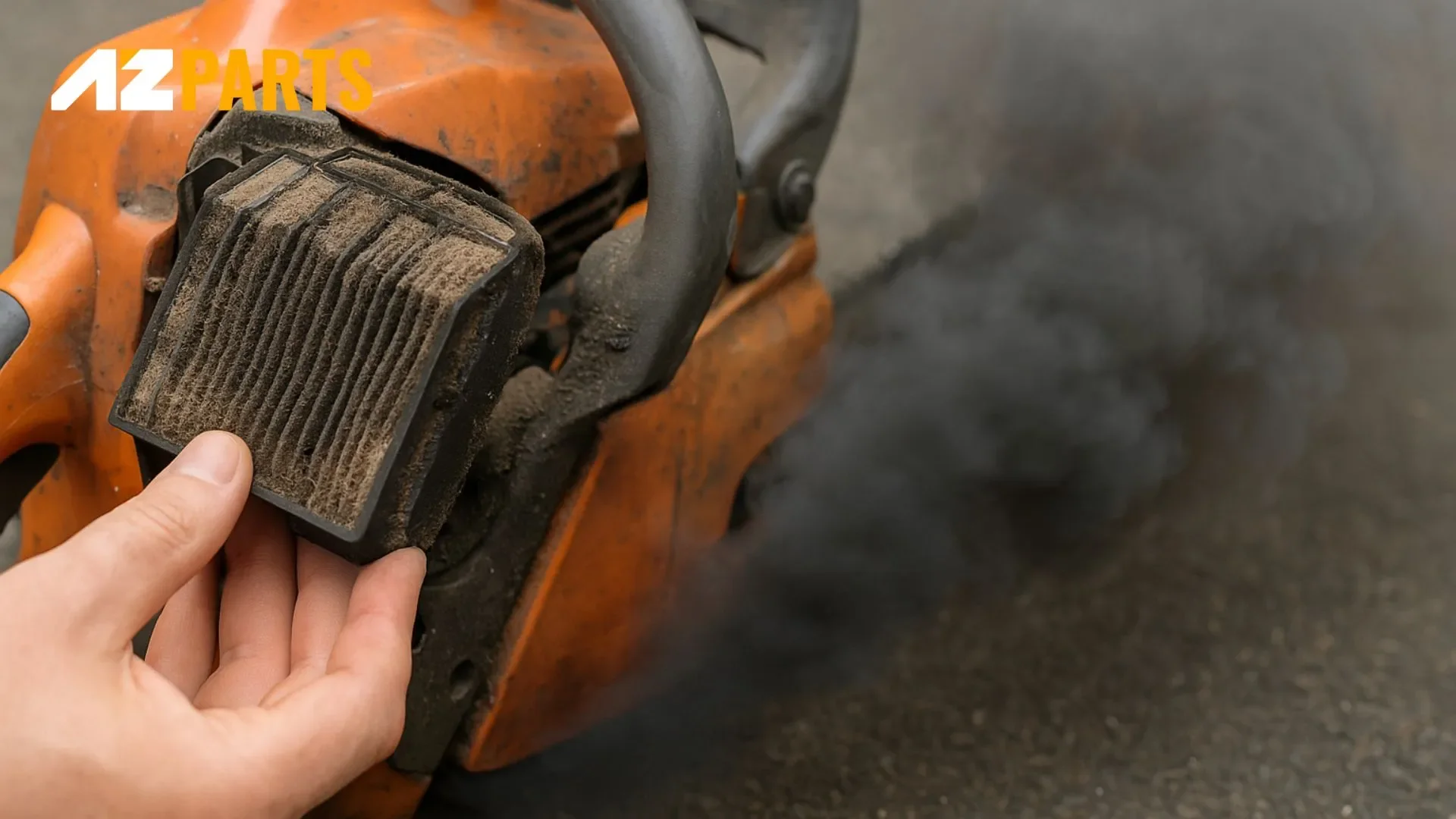 Clogged Chainsaw Air Filter Causing Black Smoke Emission