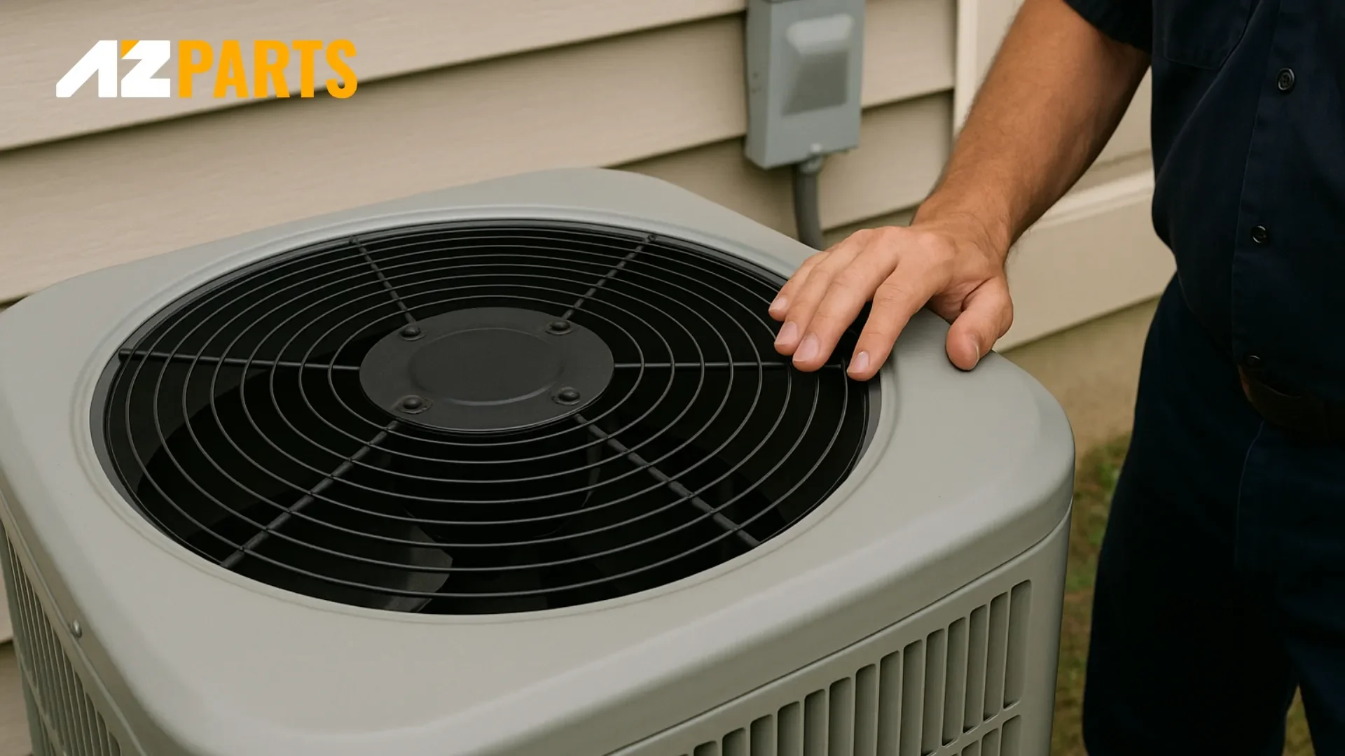 Family checking AC unit with fan spinning slowly